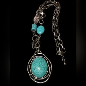 Vintage Turquoise and Silver Pendant Necklace